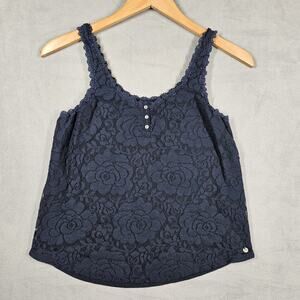 Abercrombie & Fitch Womens Tank Top Sz S Blue Sleeveless Lace Layered Floral Y2K